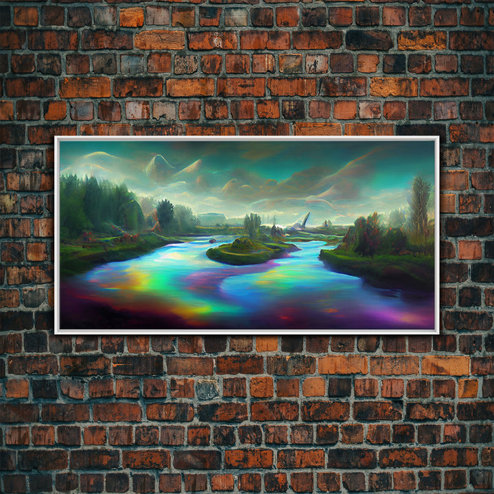 Psychedelic wall art, canvas print, trippy river nature print