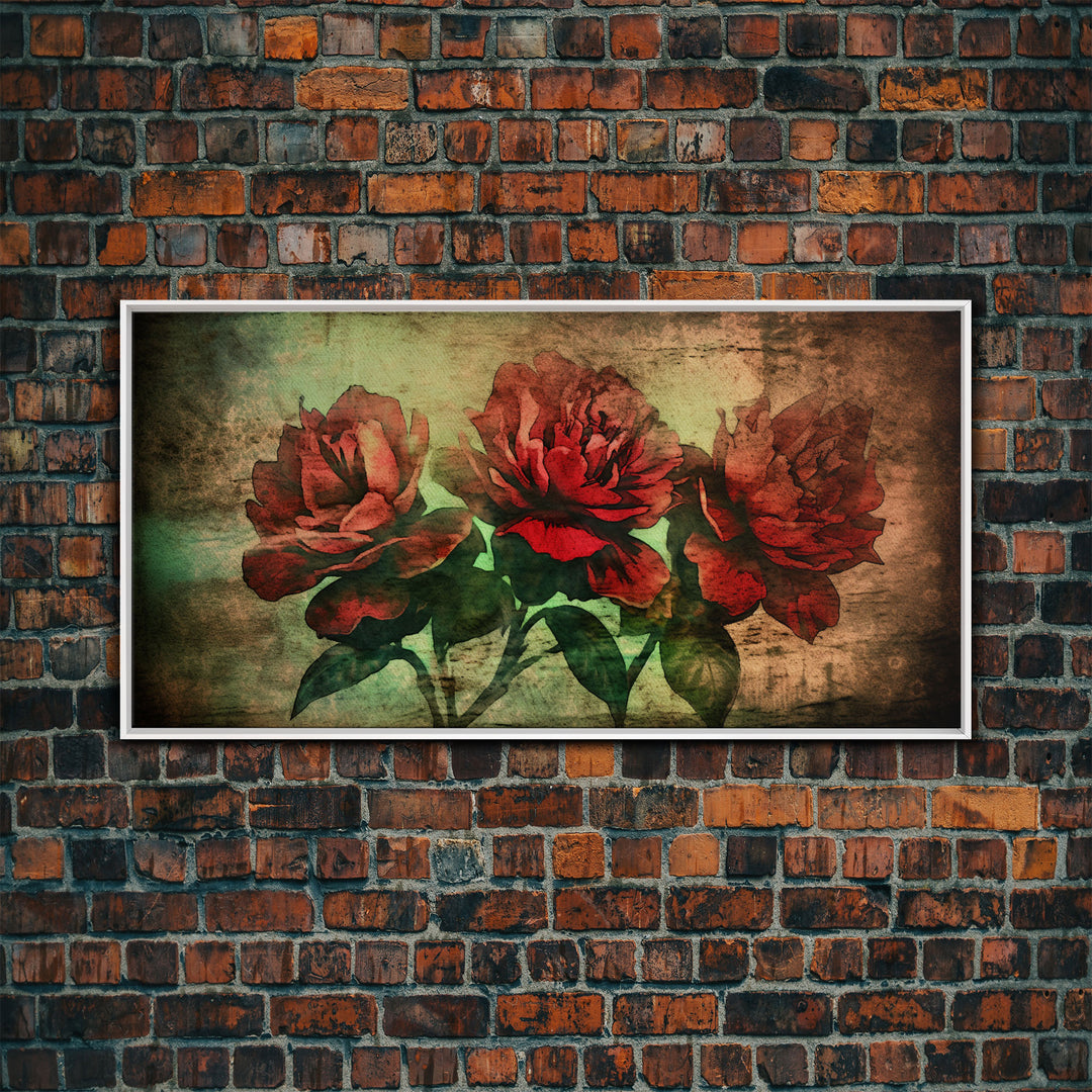 Roses Wall Decor, Floral Wall Art, Three Roses, Nature Print, Panoramic Wall Decor, Canvas Print, Wall Art, Framed Canvas Art