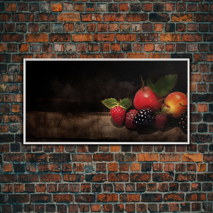 Fruits Wall Art, Food Art, Strawberries, Peach, Kitchen Wall Decor, Panoramic Wall Decor, Canvas Print, Wall Art, Framed Canvas Art