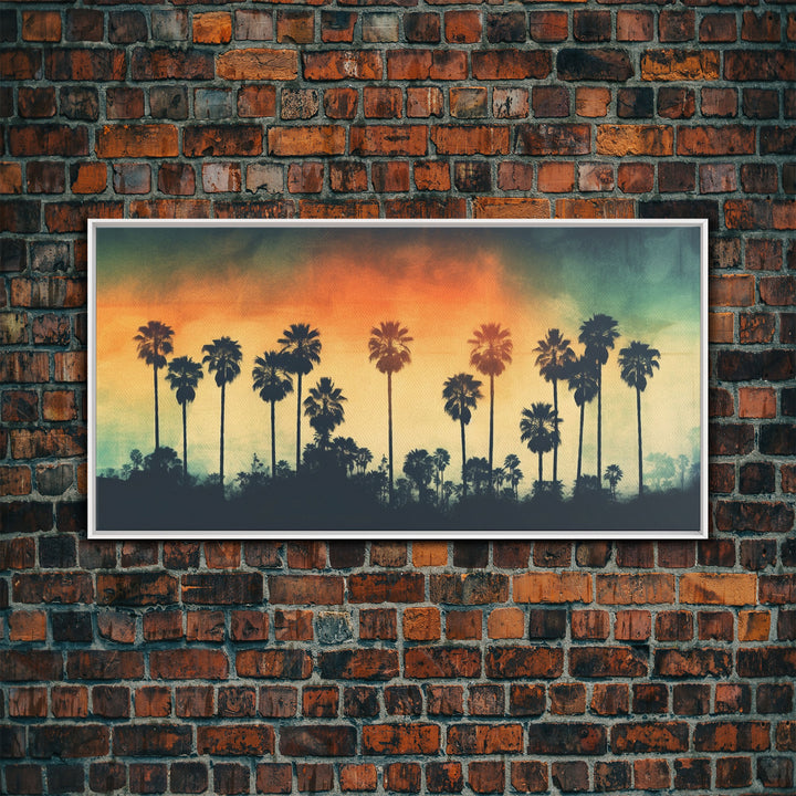 Palm Trees Wall Decor, Tropical Wall Art, Sunset Abstract Art, Panoramic Wall Decor, Canvas Print, Wall Art, Framed Canvas Art