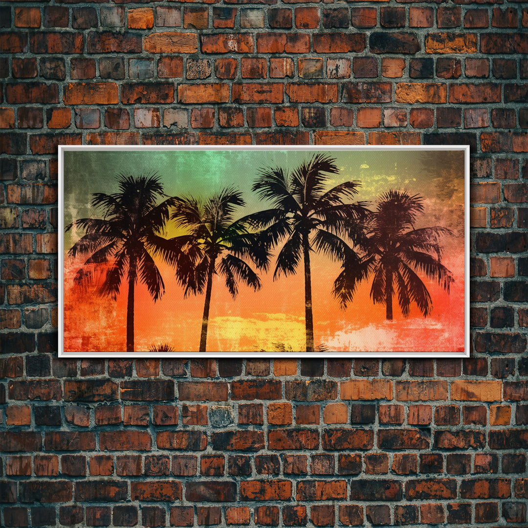 Tropical Wall Art, Sunset Wall Decor, Palm Trees Wall Art, Abstract Art, Panoramic Wall Decor, Canvas Print, Wall Art, Framed Canvas Art