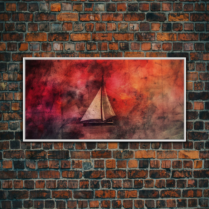 Abstract Sailboat Wall Decor, Ocean Wall Art, Boat Wall Art, Red Wall Decor, Panoramic Wall Decor, Canvas Print, Wall Art, Framed Canvas Art