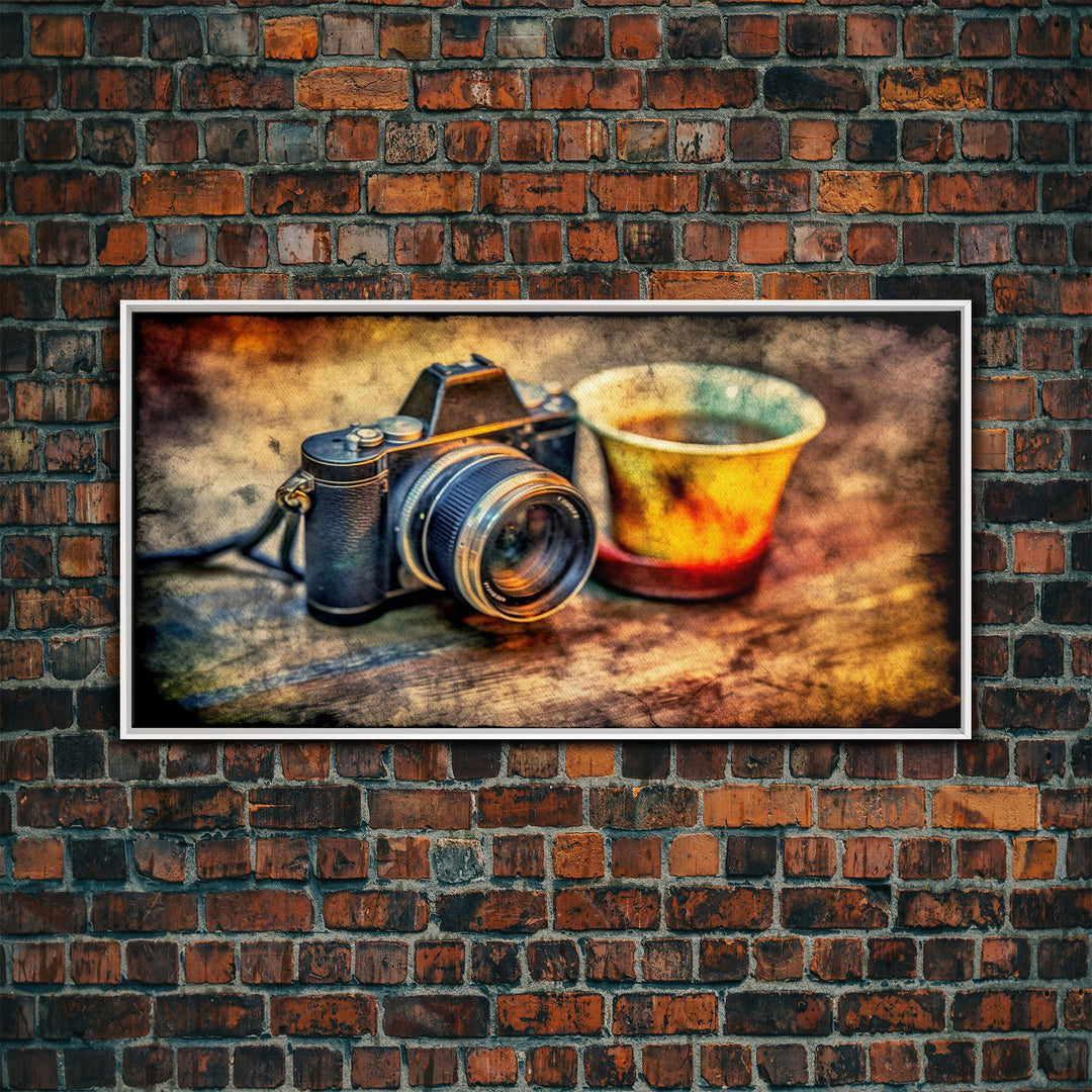 Retro Camera Wall Decor, Film Camera Wall Art, Grunge Art, Photography Art, Panoramic Wall Decor, Canvas Print, Wall Art, Framed Canvas Art