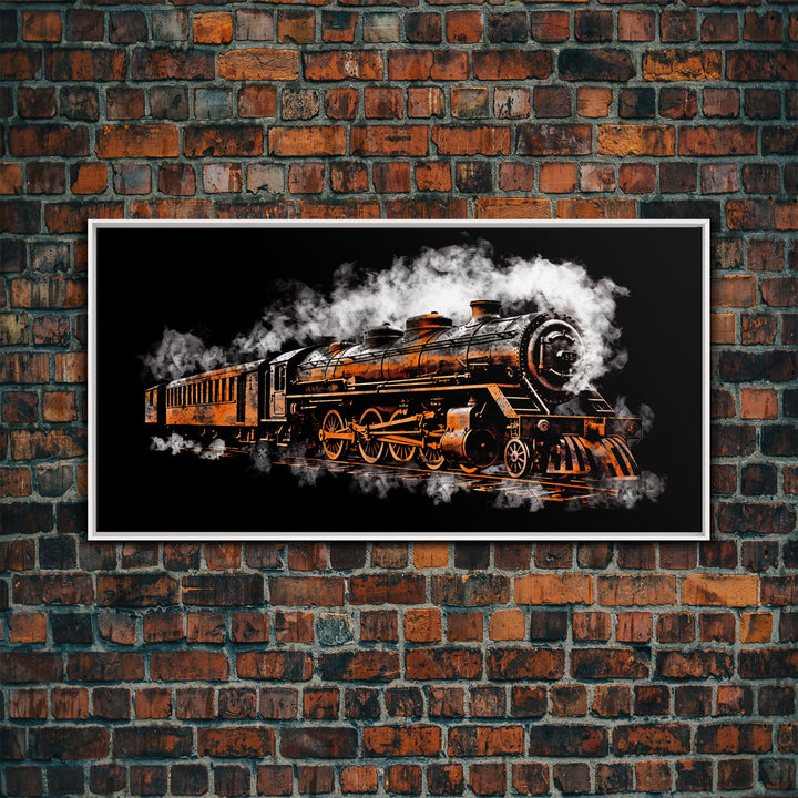 Locomotive Wall Decor, Orange Steam Train Wall Art, Retro Train Wall Art, Panoramic Wall Decor, Canvas Print, Wall Art, Framed Canvas Art