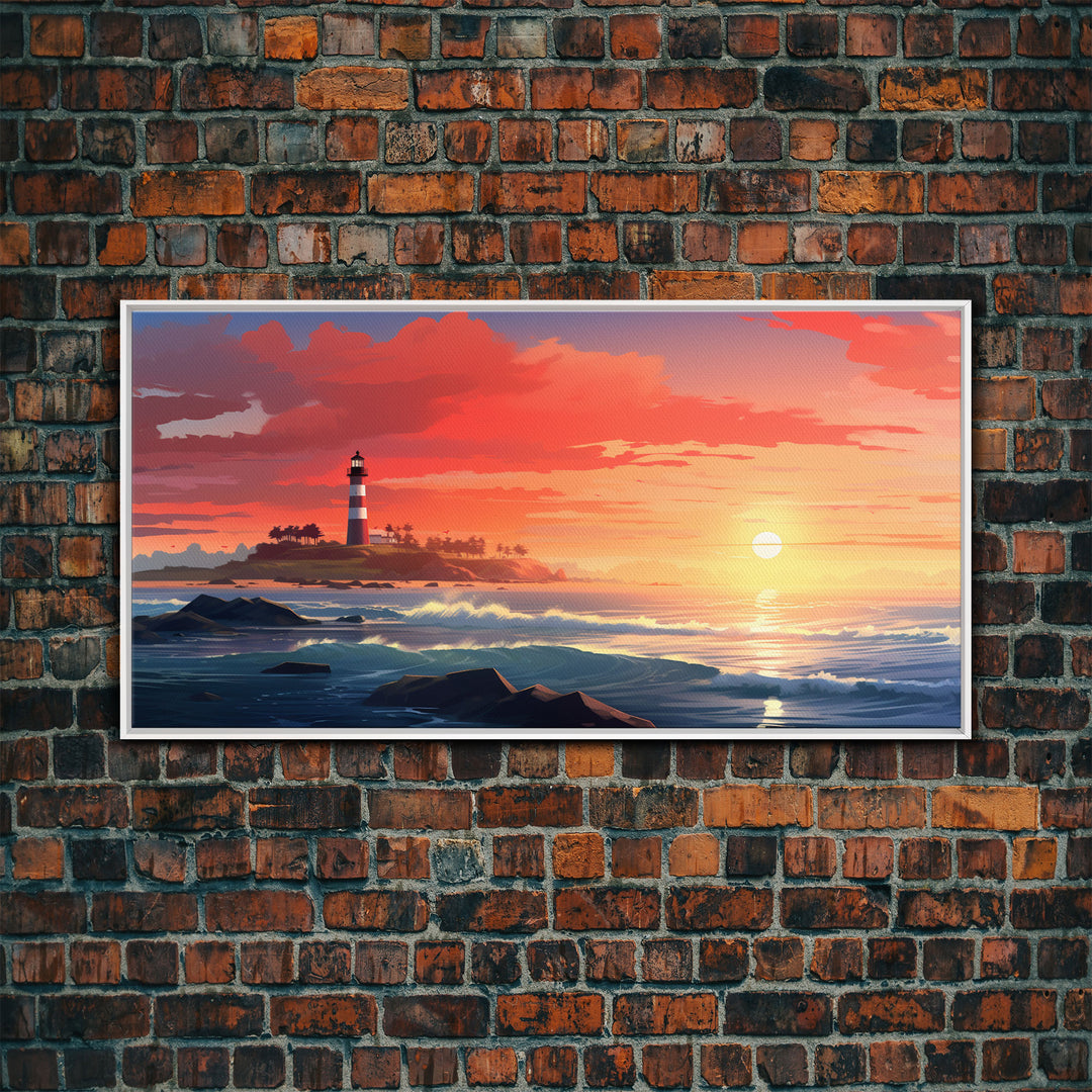 Lighthouse Decor, Nautical Wall Art, Ocean Wall Art, Sunset Wall Print, Panoramic Art, Wall Art, Canvas Art, Landscape Art, Apartment Art