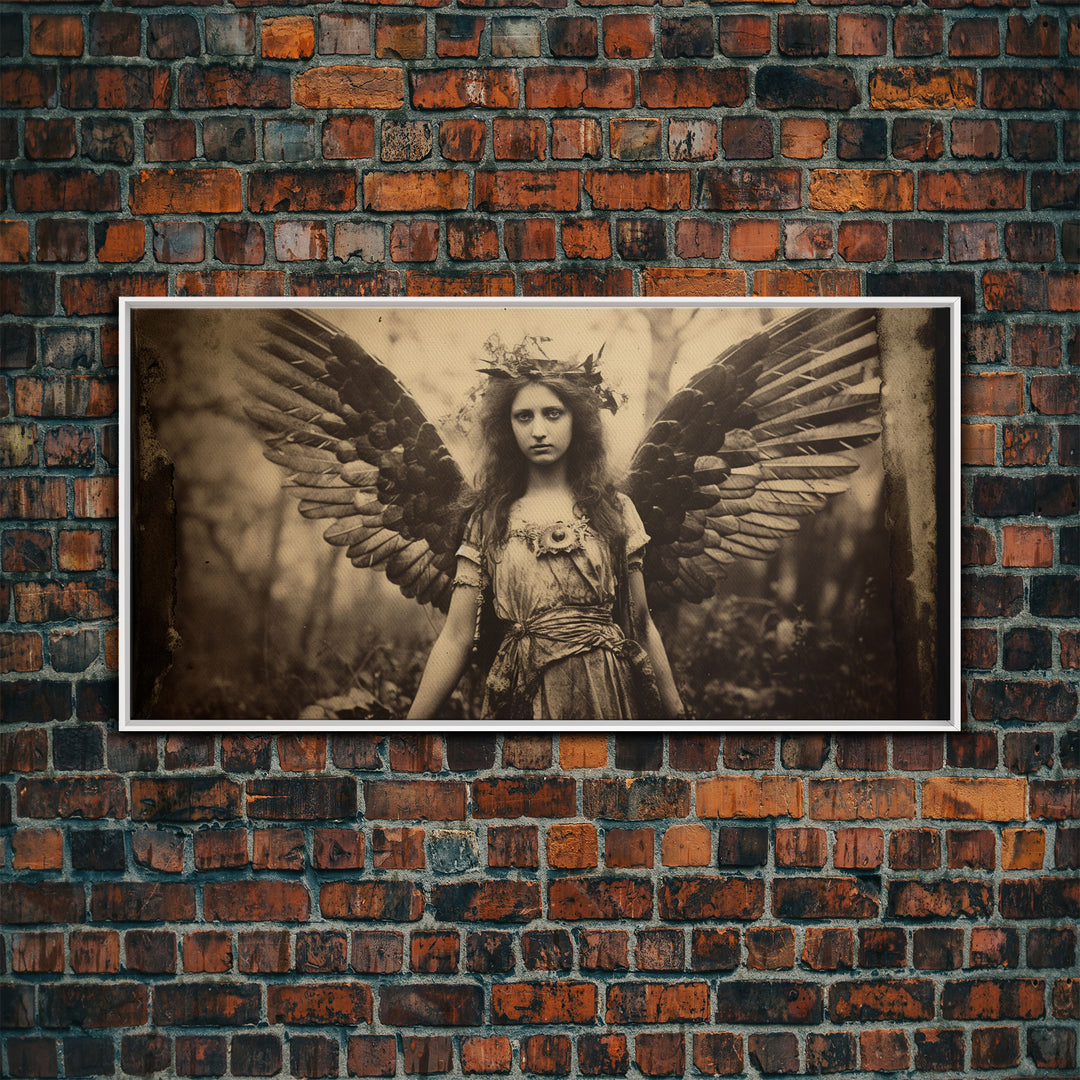 Tintype Photo Of An Angel, Angel Art, Angel Painting, Framed Canvas Print, Guardian Angel, Angel Art Print, Angel Wings, Religious Art