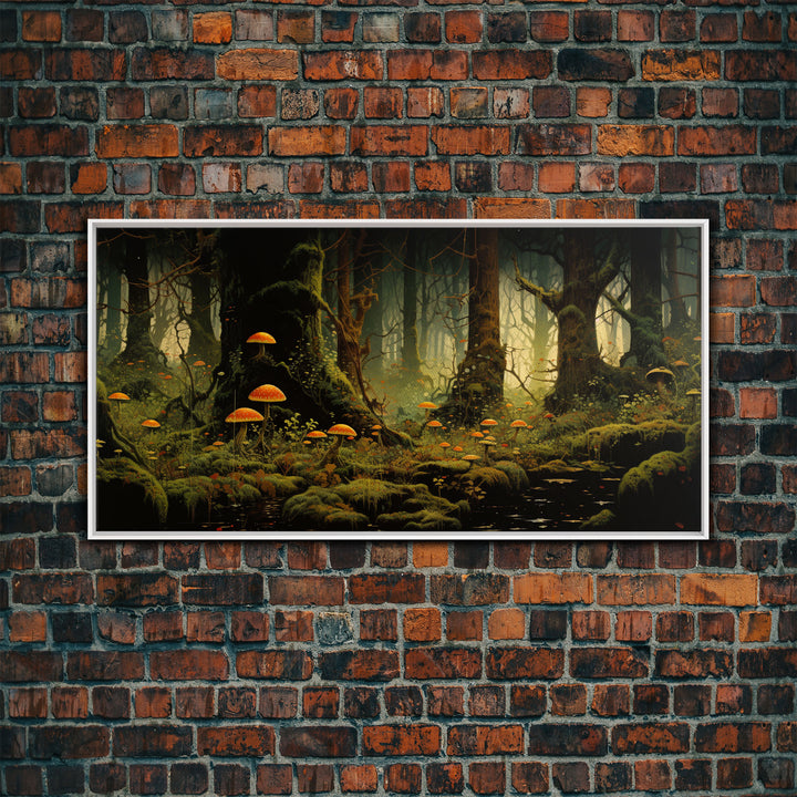 Mushroom Wall Art, Fantasy Forest, Tree Art, Enchanted Forest, Panoramic Art, Wall Art, Canvas Art, Landscape Art, Game Room Decor, Prints