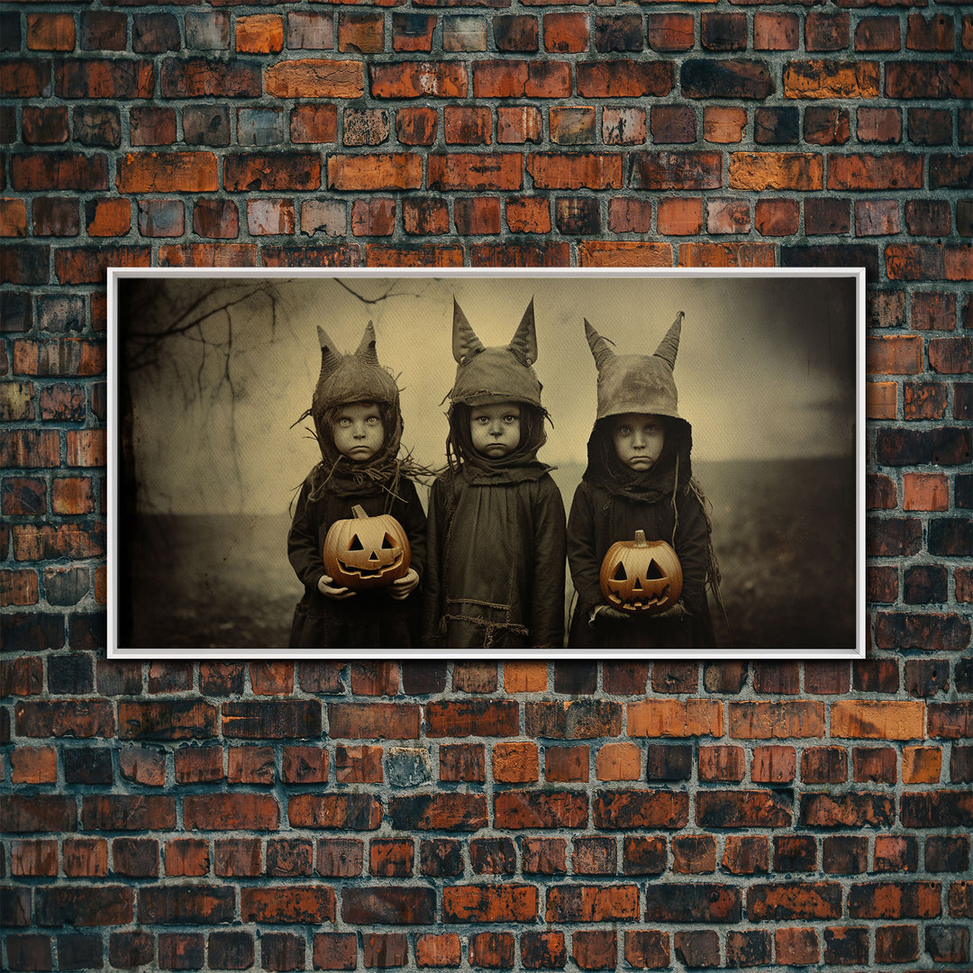 The Little Witches Gothic Victorian Haunted Art, Spooky Halloween Decor, Framed Canvas Print, Halloween Poster, Scary Halloween Wall Art