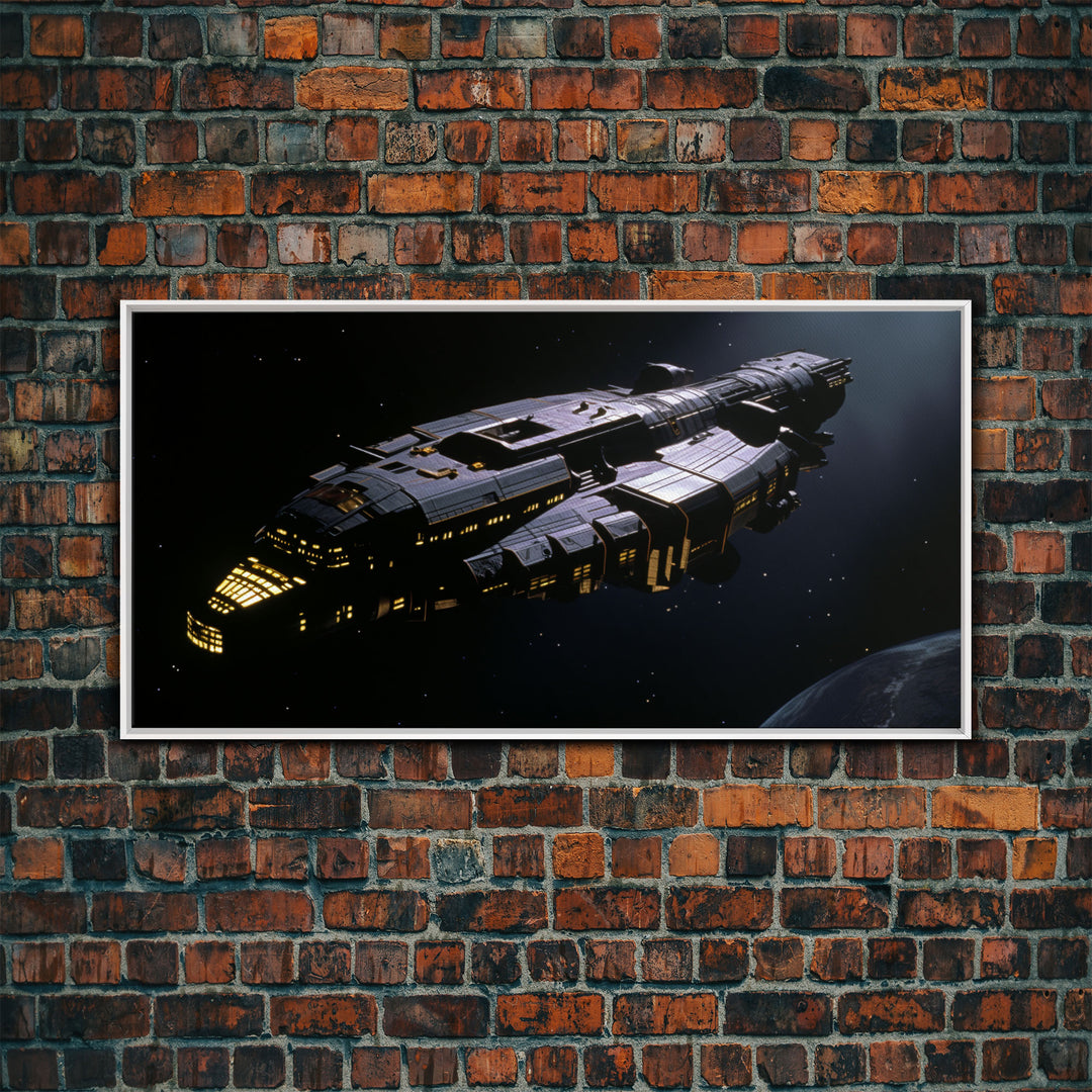 The Frigate, Cool Scifi Wall Art, Scifi Art, Framed Canvas Print, Gull Wing Space Ship, Unique Art, Alien Wall Art