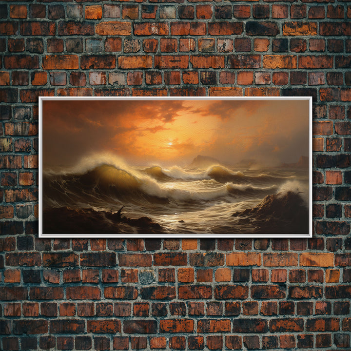 The Angry Sea, Framed Canvas Print, Oil Painting Reproduction, Ocean Art, Beautiful Sunset Over The Ocean Wall Art, Contemporary Art