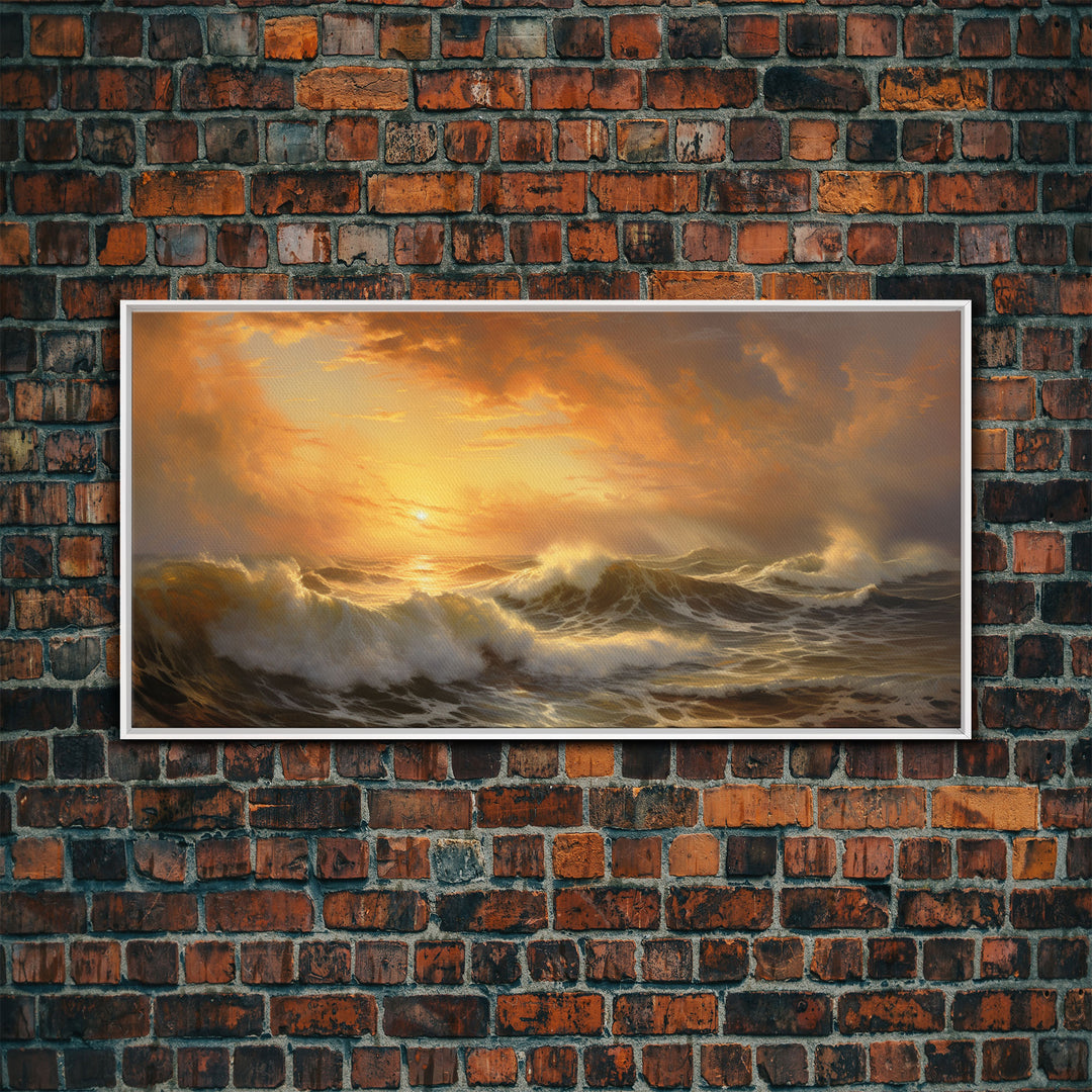 The Angry Ocean, Framed Canvas Print, Oil Painting Reproduction, Ocean Art, Beautiful Sunset Over The Ocean Wall Art, Contemporary Art