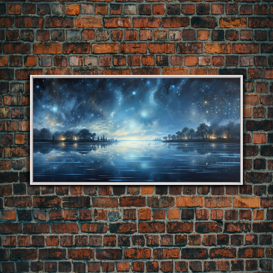 Starry Night Sky, Framed Canvas Print, Beautiful Oil Painting, Minimalist / Boho Style Wall Decor, Cool Wall Art, Unique Gift Idea