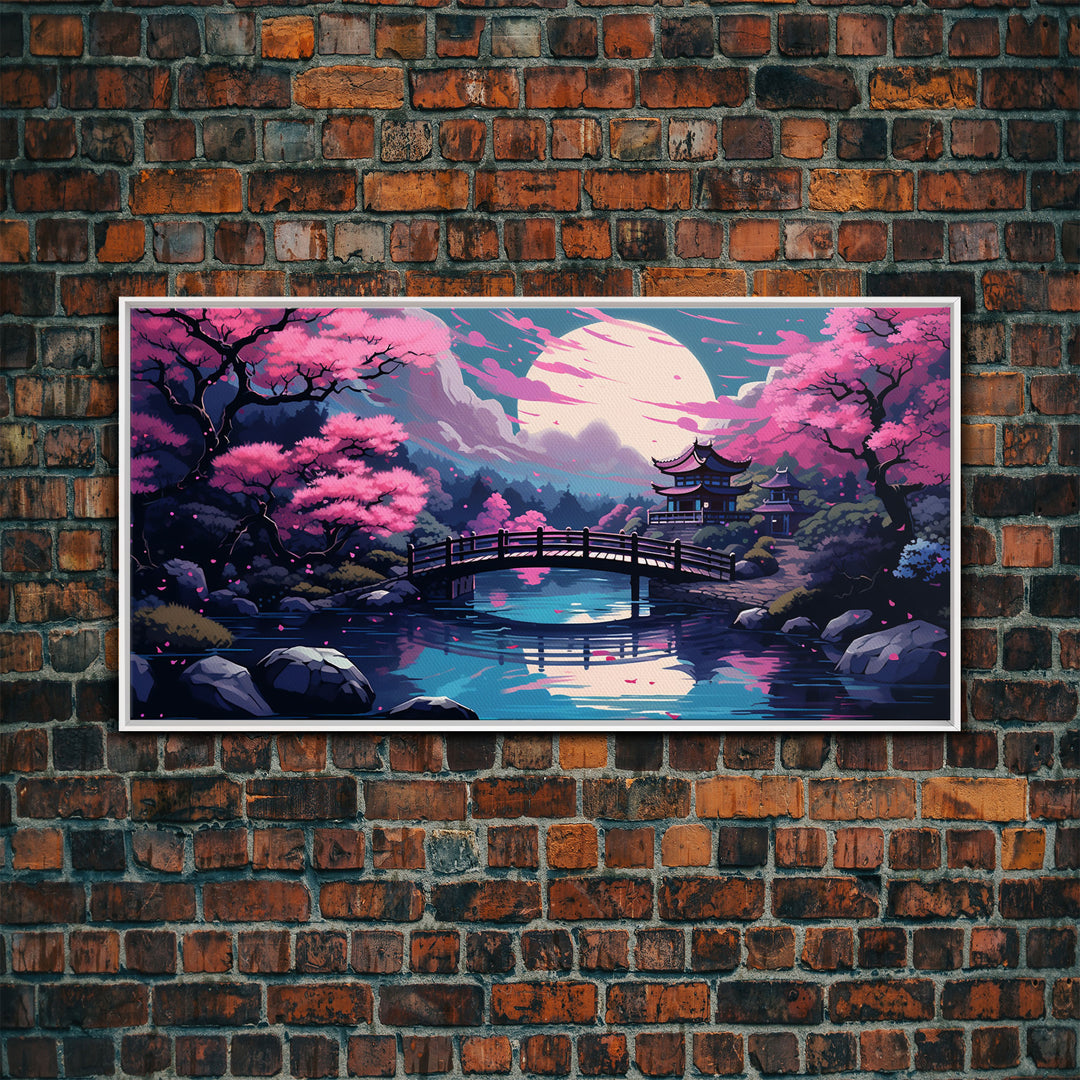 Japanese Art- Wabi Sabi Style Japanese Synthwave Pagoda, Game Room Art, Framed Canvas Print, Framed Art, Framed Painting, Retro Aesthetic