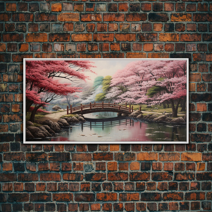 Cherry Blossoms, Japanese Wall Art, River Wall Art, Panoramic Art, Wall Art, Canvas Art, Landscape Art, Living Room Art, Tiny House Décor