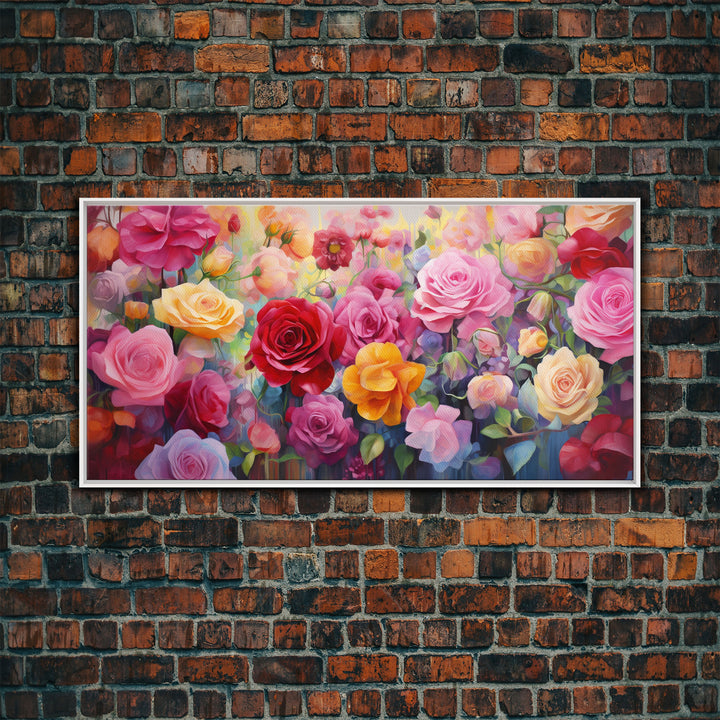 Roses Wall Art, Flowers Wall Print, Vibrant Wall Art, Panoramic Art, Wall Art, Canvas Art, Landscape Art, Birthday Gift, Farmhouse Wall Art