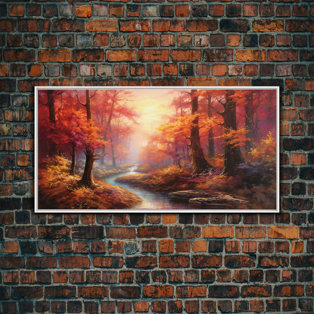 Sunset Wall Art, Forest Wall Art, Autumn Art, River Art, Panoramic Art, Wall Art, Canvas Art, Landscape Art, Couples Gift, Farmhouse Decor