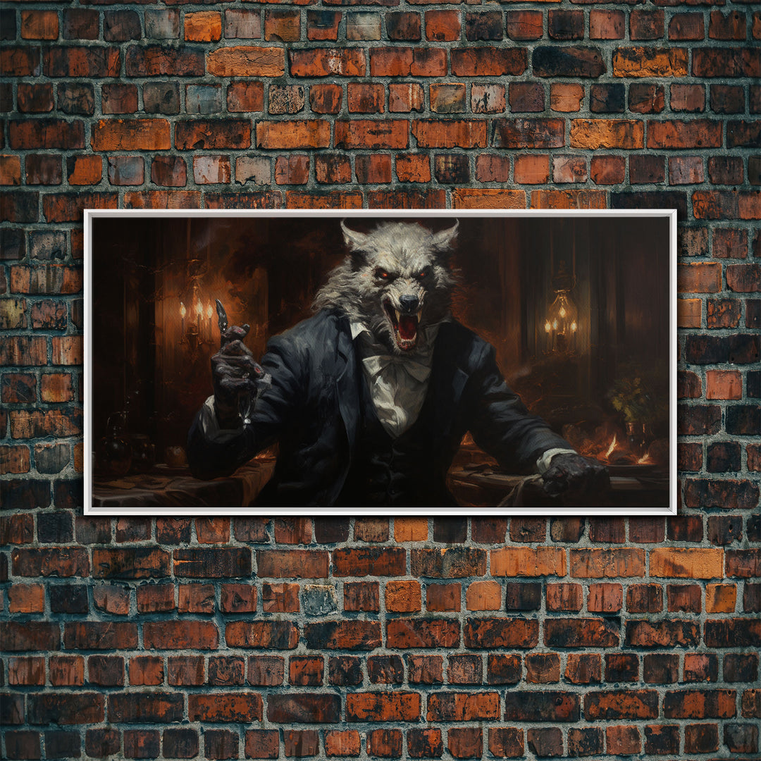 The Victorian Gentleman Werewolf, Halloween Art Print, Framed Canvas Art, Halloween Poster Print, Victorian Dark Academia Oil Painting