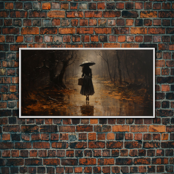 Witch Walking In The Rain, Witch Print, Framed Canvas or Poster, Victorian Oil Painting, Dark Academia, Witchcraft Decor, Witchy Art