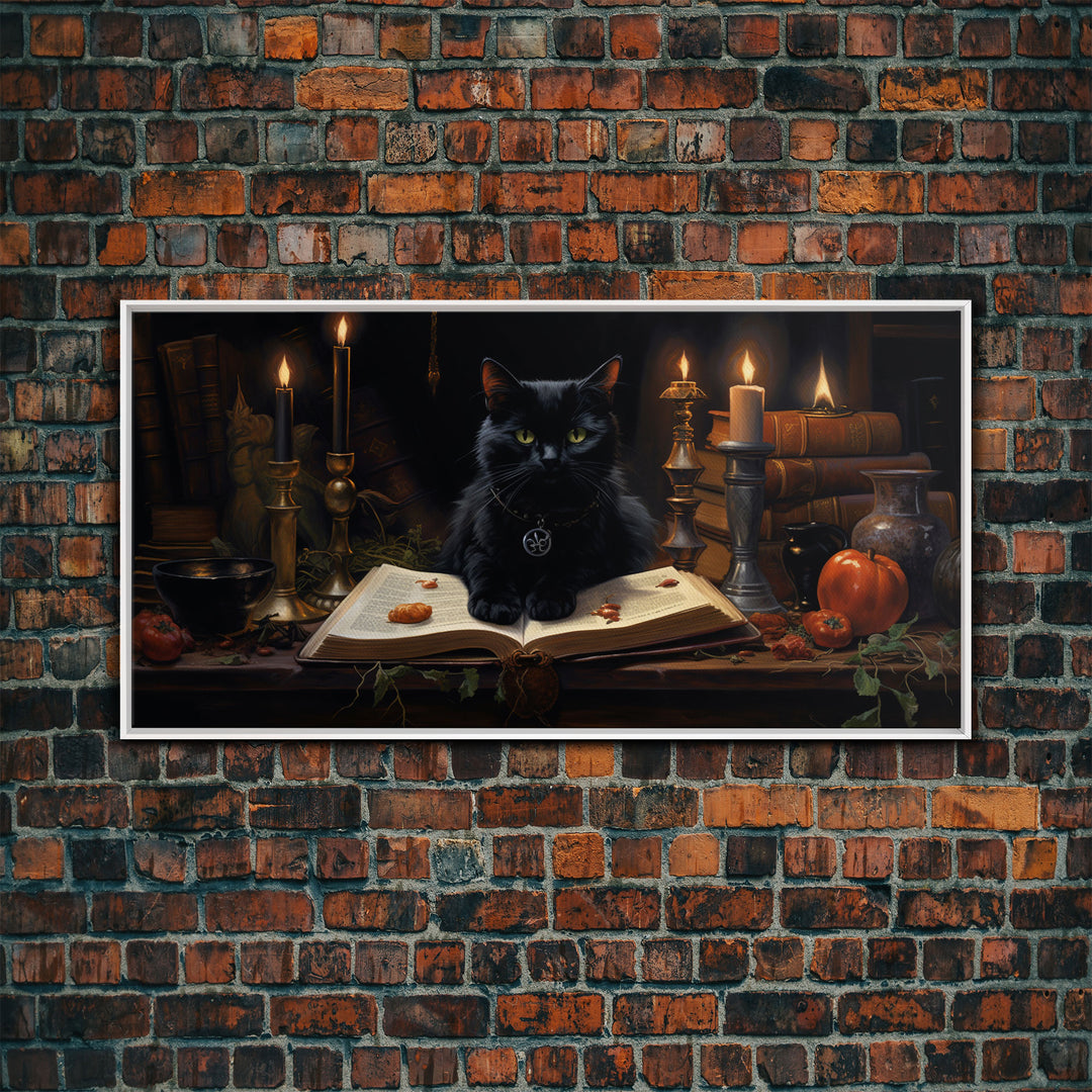 The Witch's Familiar, Black Cat Art, Witch Print, Framed Canvas or Poster, Victorian Oil Painting, Dark Academia, Witchcraft Decor