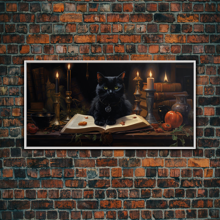 The Witch's Familiar, Black Cat Art, Witch Print, Framed Canvas or Poster, Victorian Oil Painting, Dark Academia, Witchcraft Decor