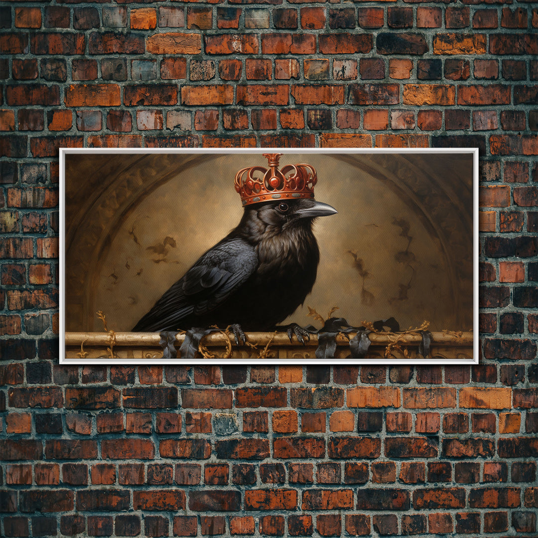 The Crow King, Framed Canvas Print, Cool Halloween Decor, Gothic Raven Art, Victorian Oil Painting, Halloween Art, Goth Decor