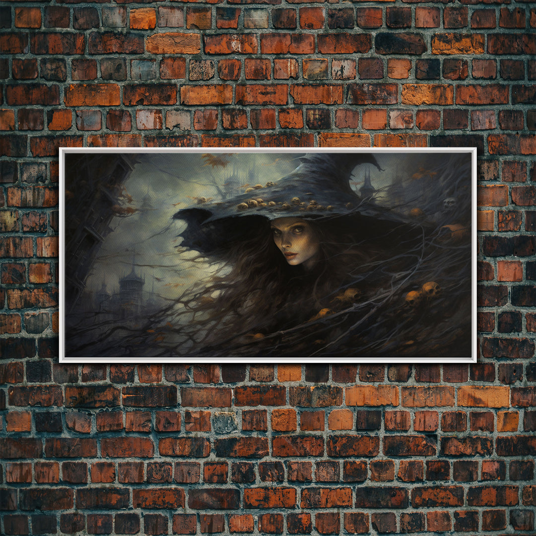 The Green Witch, Framed Canvas Print, Halloween Wall Art, Horror Prints, Halloween Decoration