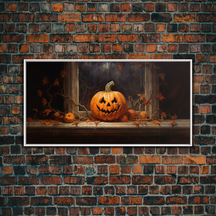 Spooky Art, Halloween Art, Jack O Lantern Art, Framed Canvas Print, Halloween Decor, Horror Prints, The Jack O Lantern In The Window