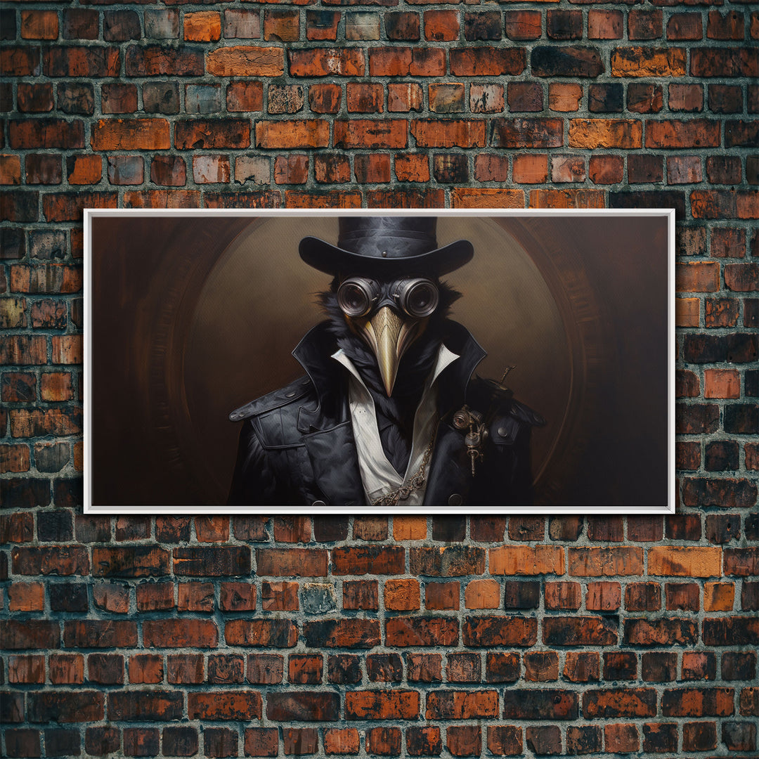 Steampunk Raven Plague Doctor, Dark Decor, Framed Canvas print, Halloween Art Prints, Spooky Victorian Oil Painting Print, Halloween Decor