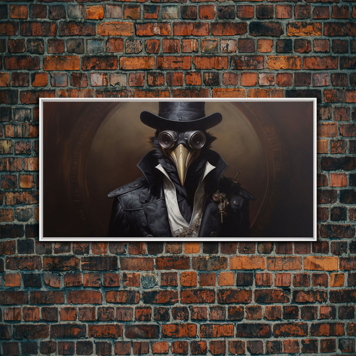 Steampunk Raven Plague Doctor, Dark Decor, Framed Canvas print, Halloween Art Prints, Spooky Victorian Oil Painting Print, Halloween Decor