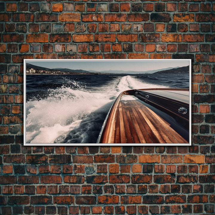 Leaving Italy In the Rear View, Nautical Decor, Framed Canvas Print, Speed Boat Photography Print, Vaporwave Aesthetic