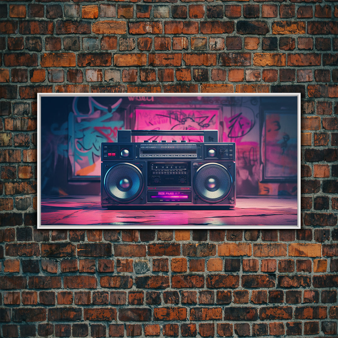 Vaporwave Boombox Wall Art, Framed Canvas Print, 1980s Inspired Home Decor, Retro Art, 80s Decor