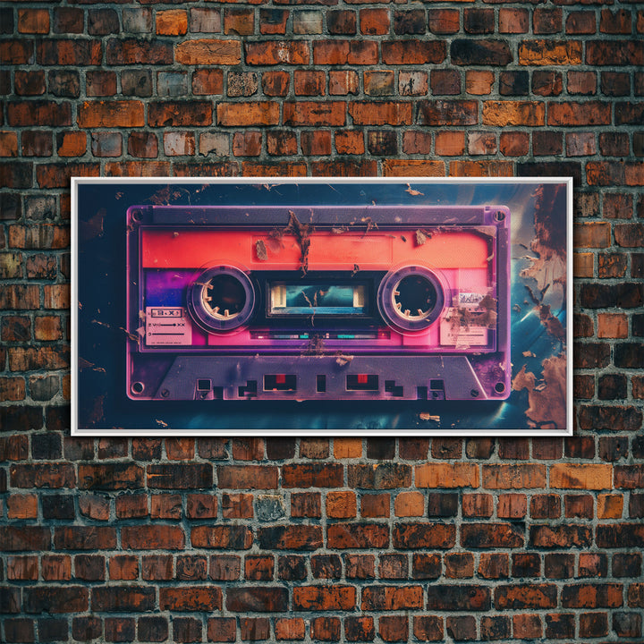 Vaporwave Cassette Tape Wall Art, Framed Canvas Print, 1980s Inspired Home Decor, Retro Art, 80s Decor, Aesthetic Decor