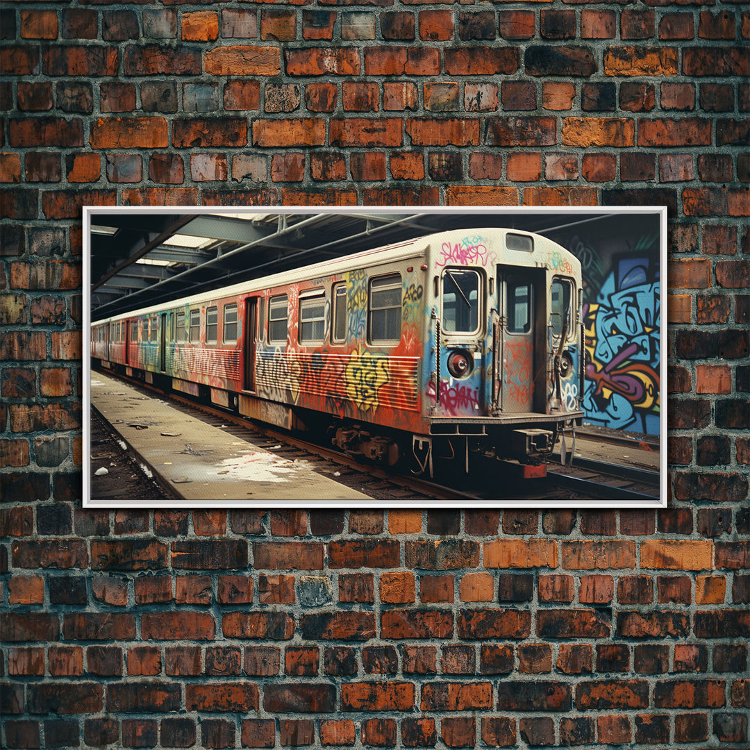 Graffiti Art On A Subway Train, Framed Canvas Print, Urban Decay, NYC 1970s, Graffiti Wall Art, Street Art, Pop Art Print, Industrial Art