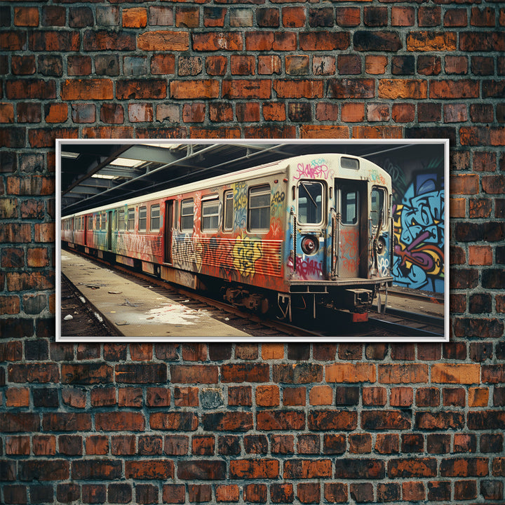 Graffiti Art On A Subway Train, Framed Canvas Print, Urban Decay, NYC 1970s, Graffiti Wall Art, Street Art, Pop Art Print, Industrial Art