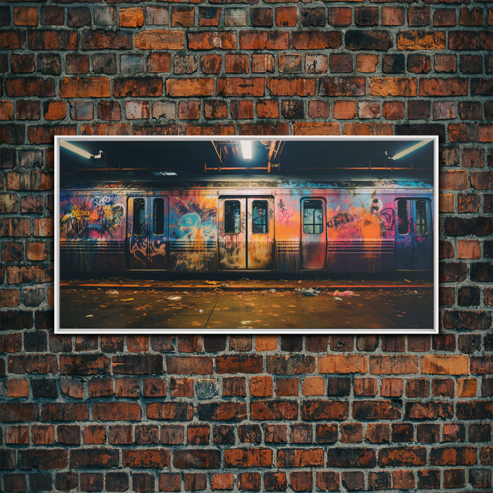 Graffiti Art On A Subway Train, Framed Canvas Print, Urban Decay, NYC 1970s, Graffiti Wall Art, Street Art, Pop Art Print, Industrial Art