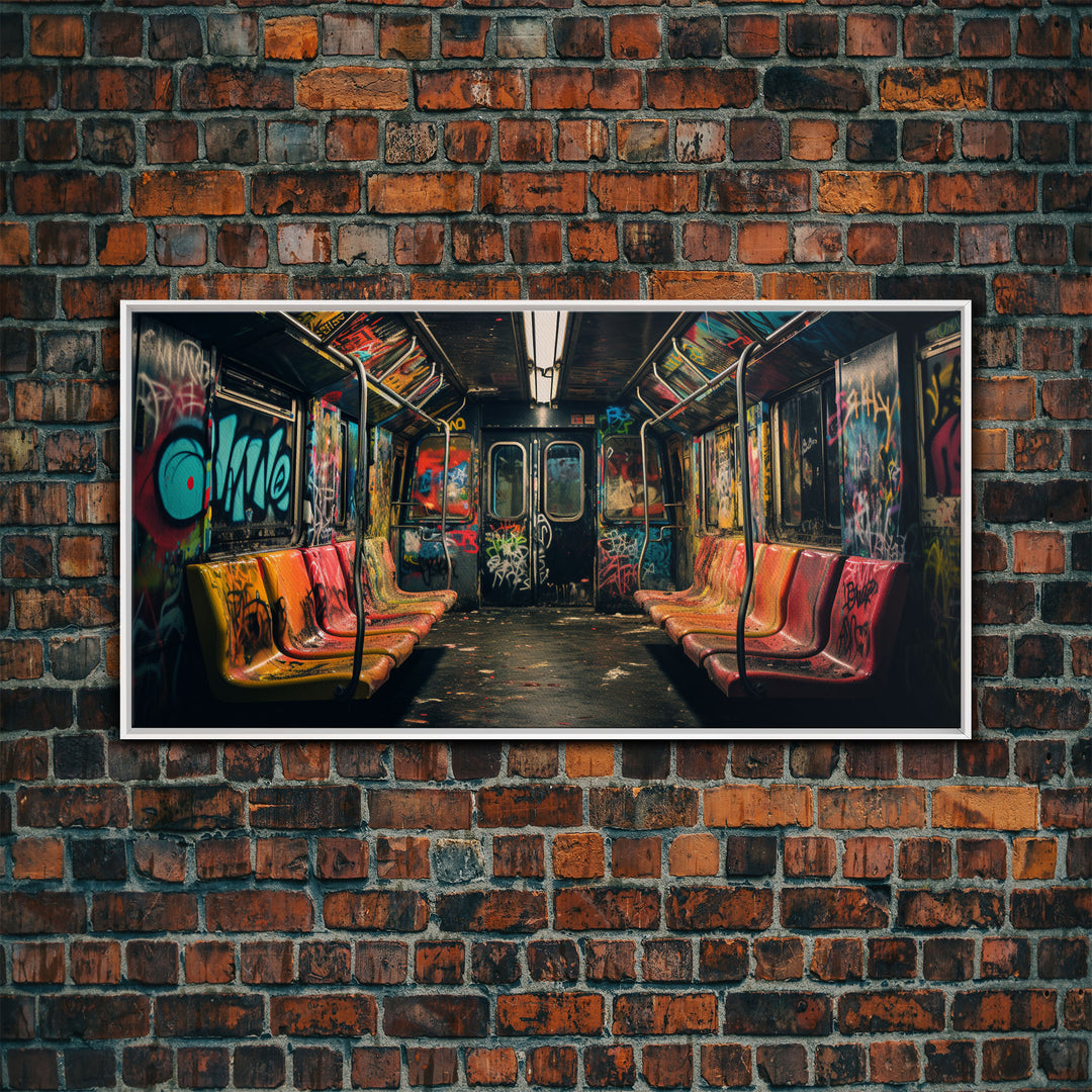 Graffiti Art On A Subway Train, Framed Canvas Print, Urban Decay, NYC 1970s, Graffiti Wall Art, Street Art, Pop Art Print, Industrial Art