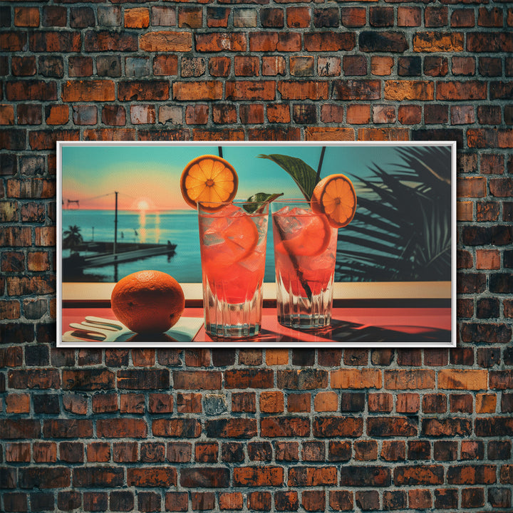 Cantarito Cocktail Wall Art, Framed Canvas Print, Bar Decor, Basement Bar Wall Art, Vaporwave Aesthetic Wall Decor, Bar Cart Art