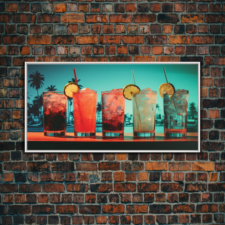 Vaporwave Cocktail Wall Art, Framed Canvas Print, Bar Decor, Basement Bar Wall Art, Vaporwave Aesthetic Wall Decor, Bar Cart Art