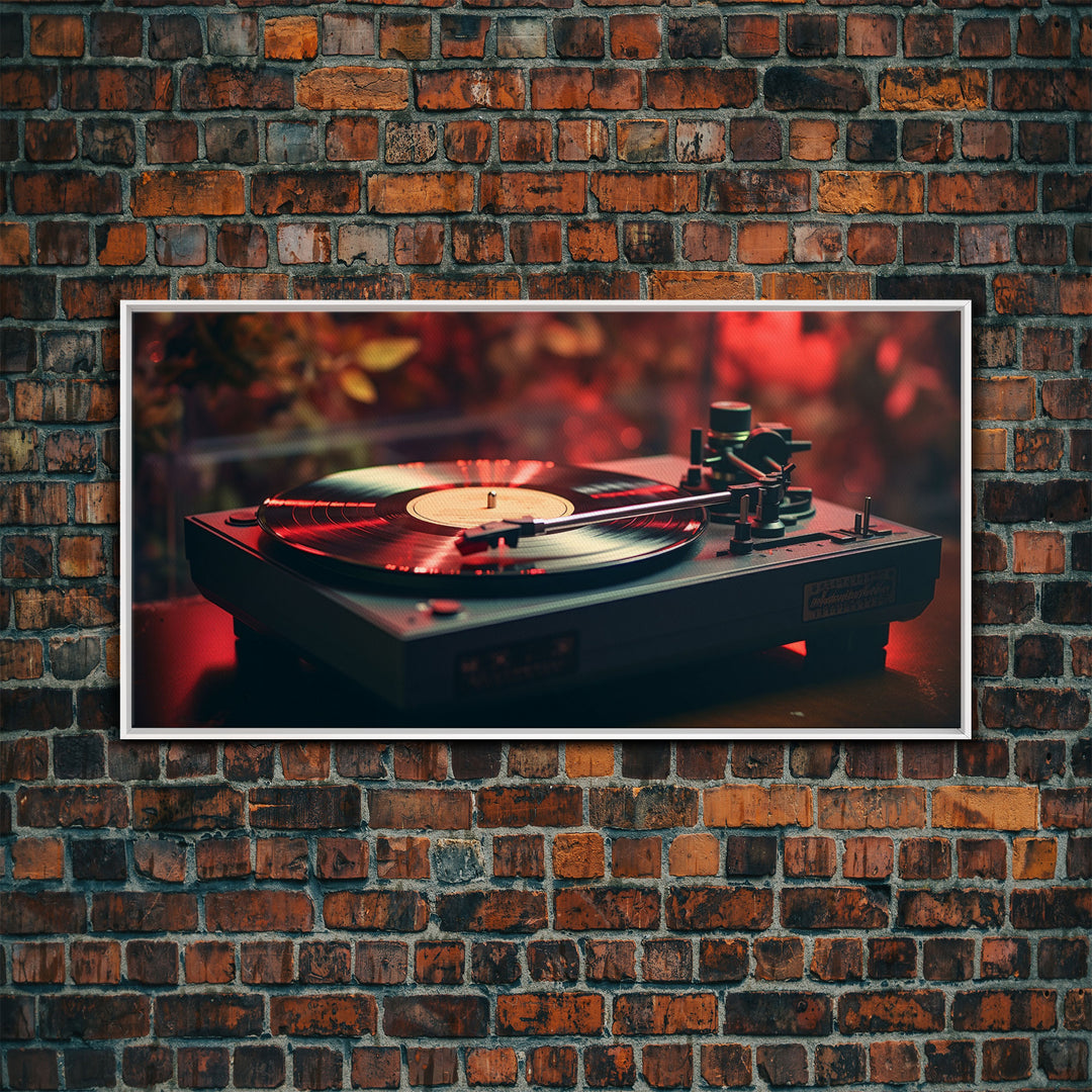 Retro Record Player Art, Framed Canvas Print, Eclectic Decor, Vinyl Record Player Photography Print, Unique Wall Art