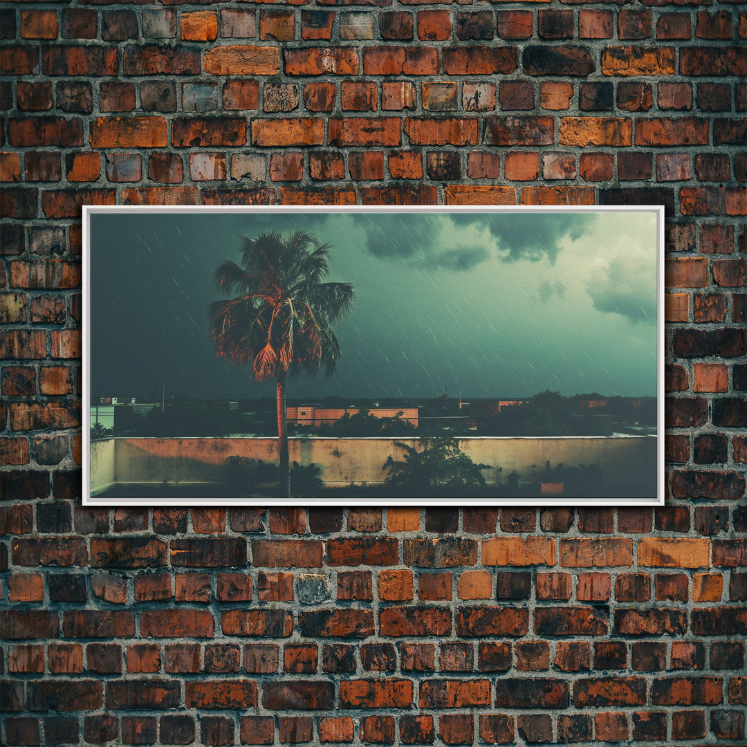 A Miami Rain Storm, Framed Canvas Print, Liminal Art, Liminal Spaces, Framed Wall Art, Game Room Decor, Dark Moody Art