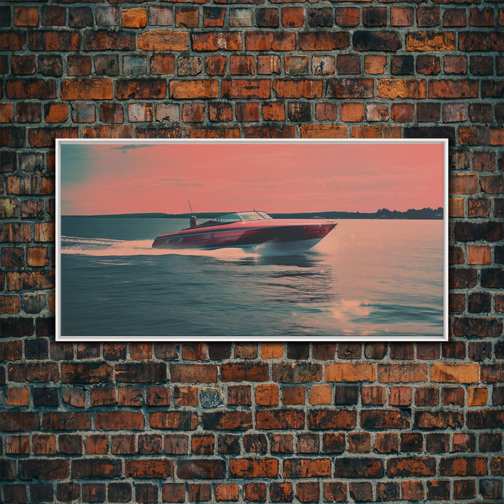 Vaporwave Pink Speed Boat Decor, Nautical Framed Canvas Print, Eclectic Retro Wall Art, 1980s Vibes Decor, Vintage Photography, Liminal Art