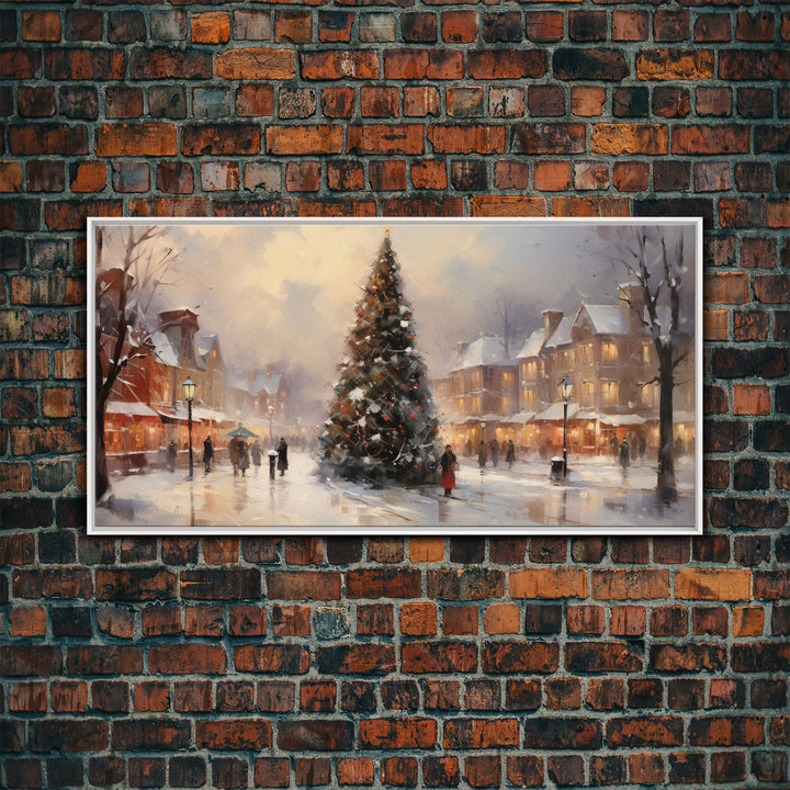 Winter Wonderland Christmas Village Canvas Print, Framed Wall Art, Christmas Decor, Retro Christmas Oil Painting, Christmas Art