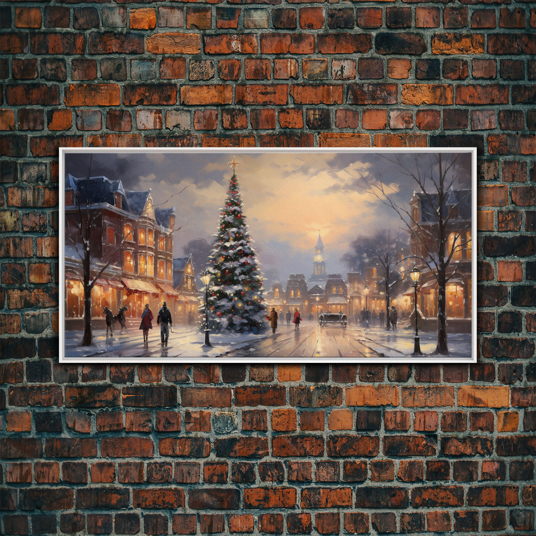 Victorian Christmas Village Winter Wonderland Canvas Print, Framed Wall Art, Christmas Decor, Retro Christmas Oil Painting, Christmas Art