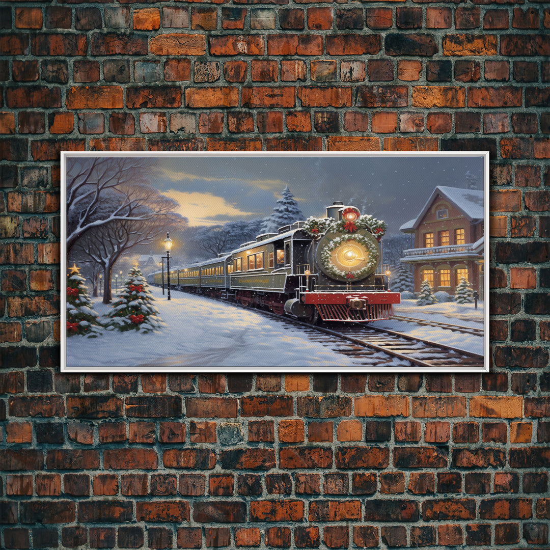 The Christmas Train Oil Painting Framed Canvas Print - Christmas Decor - Handmade Christmas Gift - Christmas Decoration Home Decor Wall Art