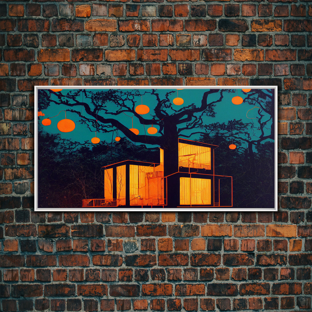 Surrealist Treehouse Art, ready to hang canvas print, cool unique wall decor, framed wall art, Psychedelic Surreal Art, Cool mancave art