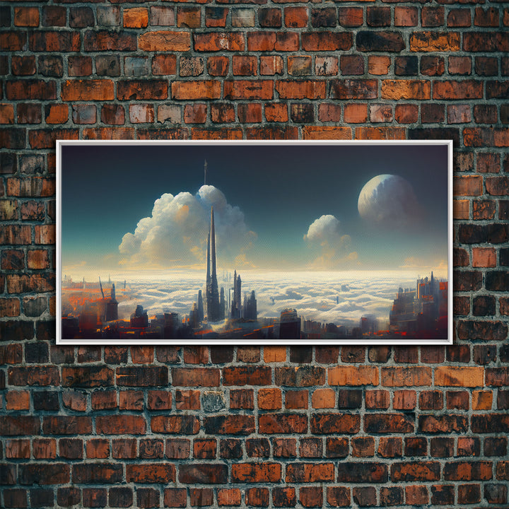 View From Above The Clouds, Cyberpunk City, Futuristic Abstract, ready to hang canvas print wall art, framed canvas wall art