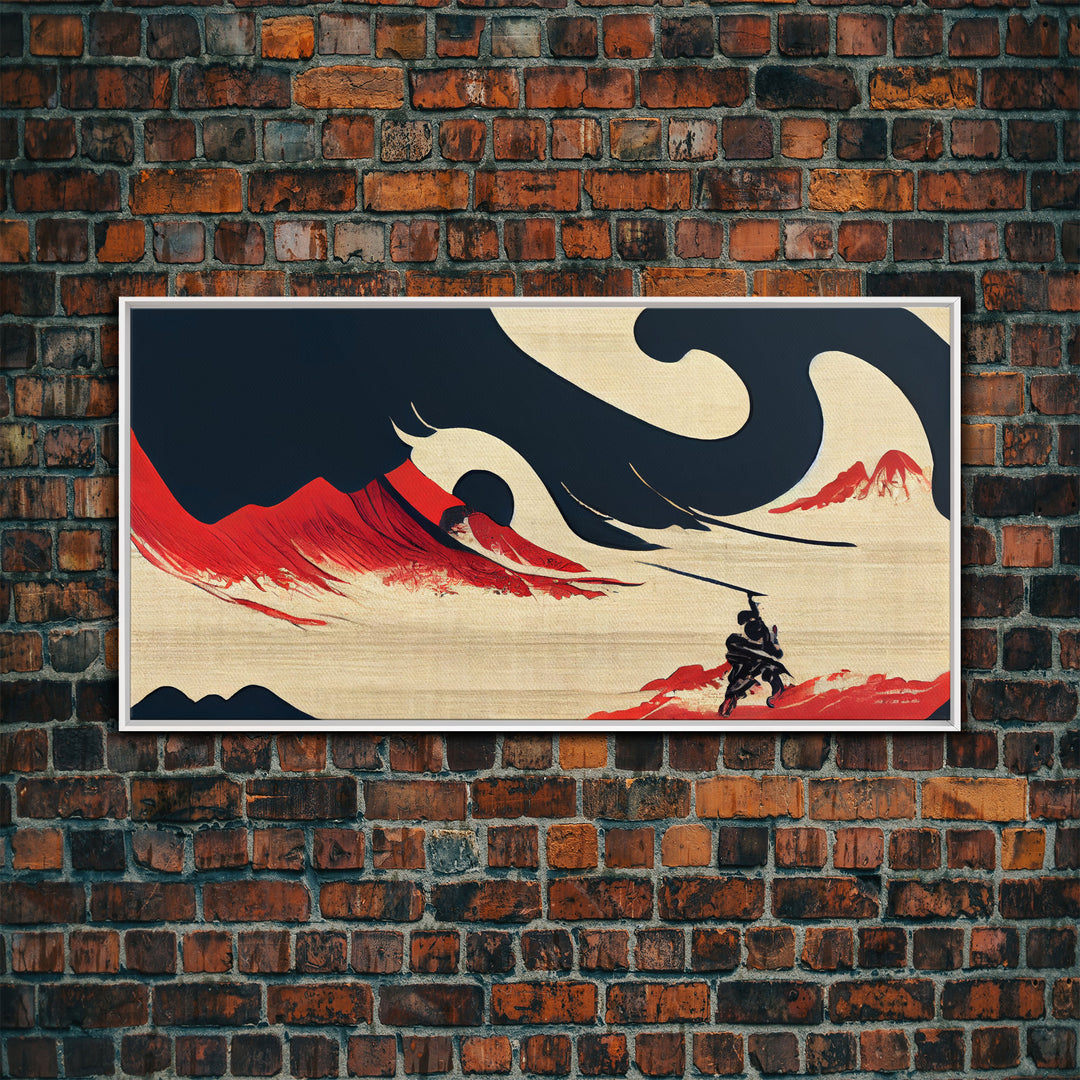 Samurai Fighting The Ocean, ready to hang canvas print wall art, framed canvas wall art, mancave decor