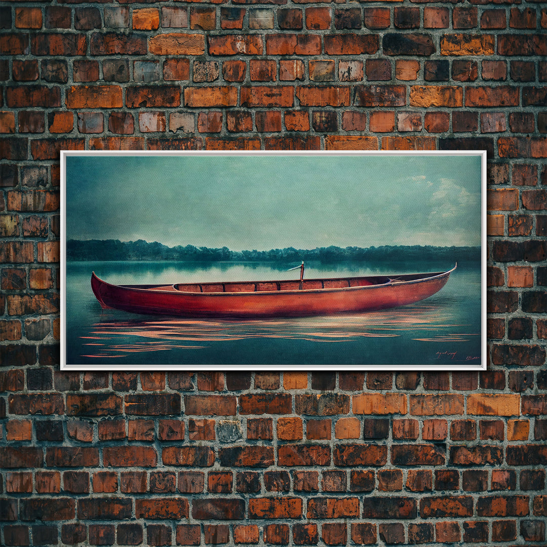 Painting of a Canoe, Lakehouse Art, ready to hang canvas print wall art, framed canvas wall art, mancave wall art