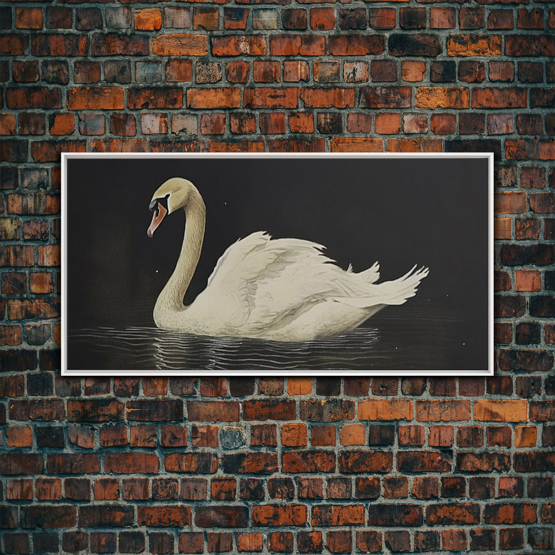 The Black Swan, Vintage Framed Canvas Art, Framed Vintage Print, Vintage Painting, Black Swan Art, Girls Room or Nursery print