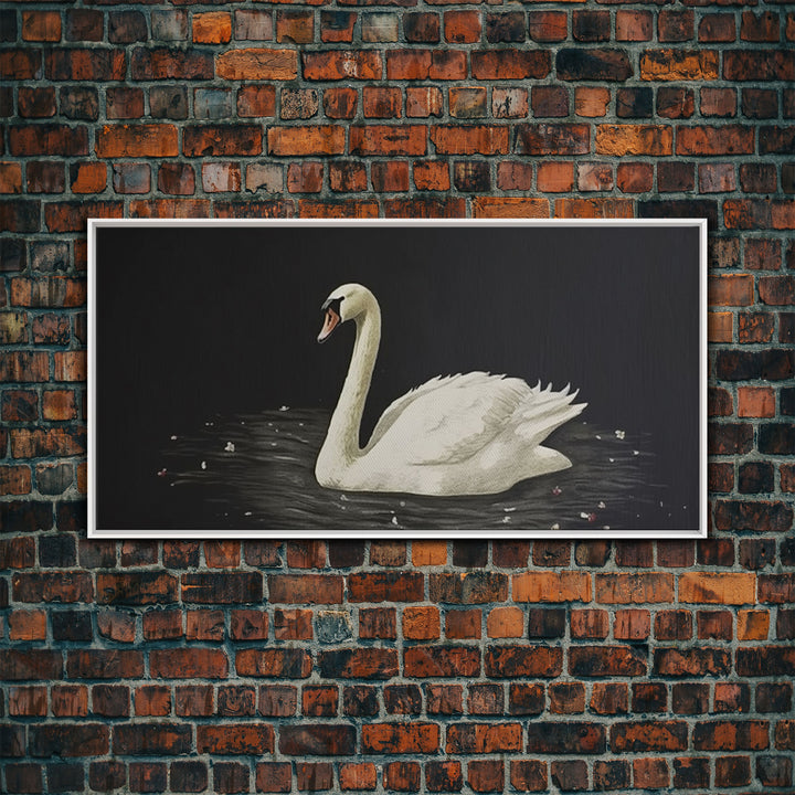 The Black Swan, Vintage Framed Canvas Art, Retro Framed Vintage Print, Vintage Painting, Black Swan Art, Girls Room or Nursery print